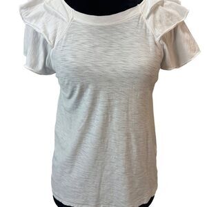 Nation Ltd White Flutter Sleeve 💯 Cotton Ruffle Tee Size S